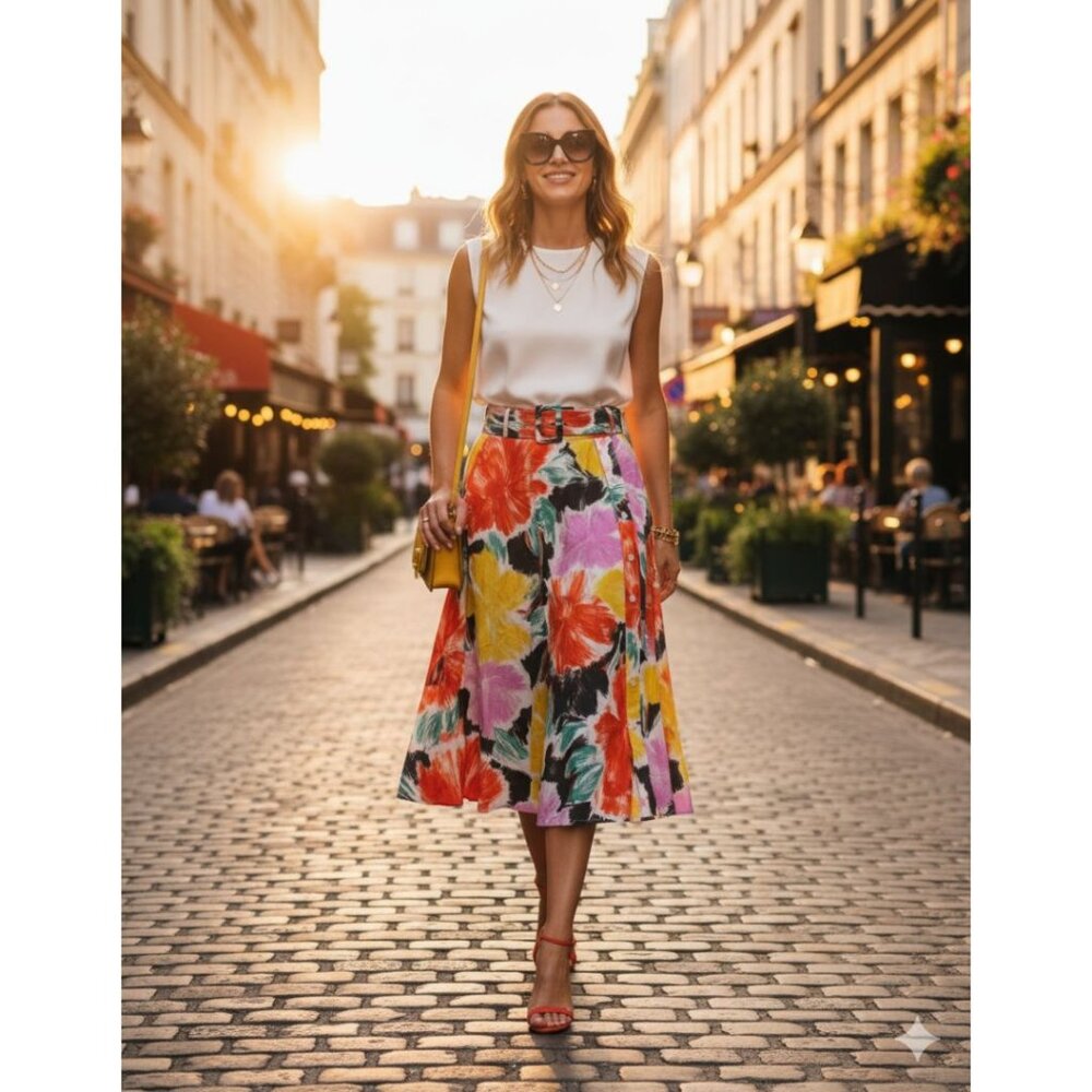 Essentiel Antwerp Dominoes Floral Midi Skirt – Size 32 (US 0/XS)